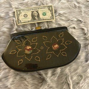 Black Flower Beaded Vintage Cocktail Clutch Handbag Purse Pinup VLV Retro